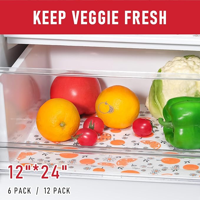 Cooyes Shelf Liners, 2-in-1 Non-Slip Fridge Mats, Absorb Excess Moisture, No-BPA Multiple Sizes for Glass Shelves, Kitchen Cabinets, Drawers (12 W x 24 L Inches, Dasiy-12 Pack)