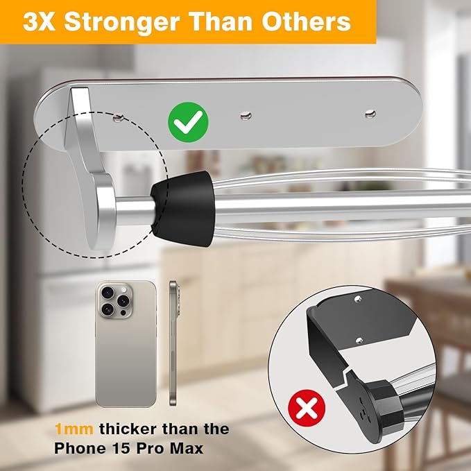 Magnetic Paper Towel Holder for Fridge -No Drill, One Hand Tear RV Paper Towel Holder with Ratchet Mechanism, Self-Adhesive & Wall Mount for Refrigerator, Kitchen, Grill, Garage (Silver)