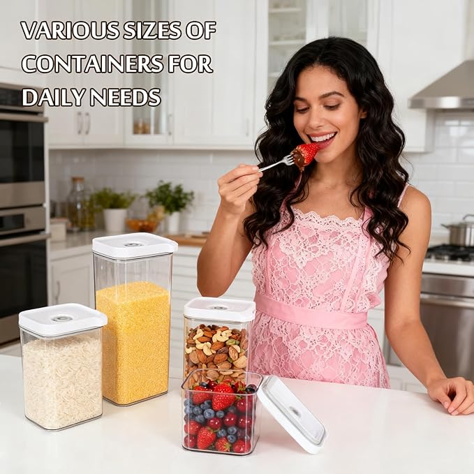 Airtight Food Storage Container Sets with Manual Pump, Kitchen Pantry, Extend Food Freshness, Dishwasher, Freezer and Microwave Safe (4 Pack)