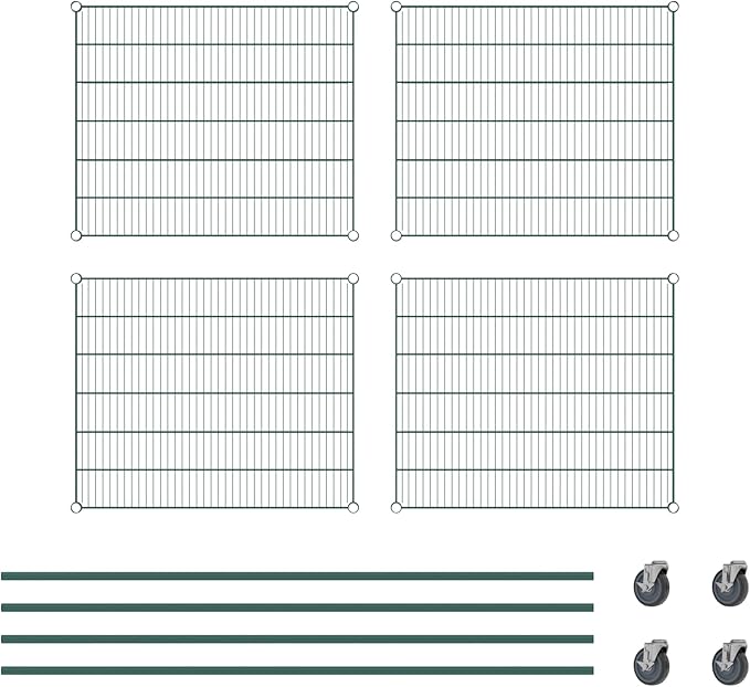 Commercial NSF Listed Green Epoxy Mobile Wire Shelving Kit 30" x 36" x 80", with 4 Shelves Perfect for Warehouse, Walk-in Refrigerator, Freezer, Grocery Store, Restaurant, Dishroom