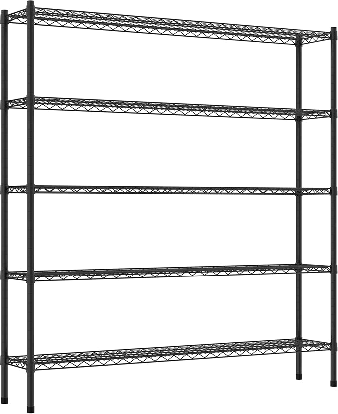 Commercial NSF Listed Black Epoxy Stationary Wire Shelving Kit 12" x 60" x 64", with 5 Shelves Perfect for Warehouse, Walk-in Refrigerator, Freezer, Grocery Store, Restaurant, Dishroom