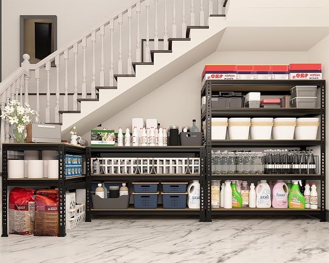 5 Tier Garage Storage Shelves - 32" W x 16" D x 63" H Adjustable Heavy Duty Metal Shelving Unit, Garage Shelving Utility Storage Rack for Basement, Pantry, Kitchen, Black, 3 PCS