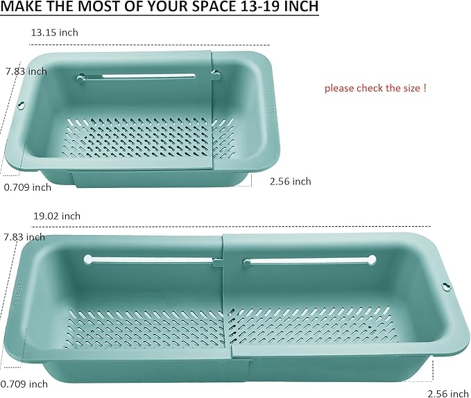 LASSHSWA Collapsible Colander and Strainer for Kitchen, Over the Sink Strainer Basket for Kitchen, Fruit Pasta Food Strainer Expandable Plastic Colander (Turquoise Blue)