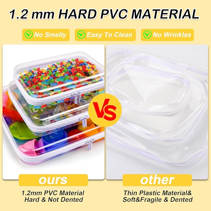 AOBOPLE Clear Hard Shell Zipper Case,3PCS M+L+XL(13.78"x11.8"+9.8"x7.87"+8.66"x6.1") Large Toy Storage Bags,Plastic Transparent Hard Zipper Case Travel Waterproof Organizer Bags for Puzzles,Cosmetics