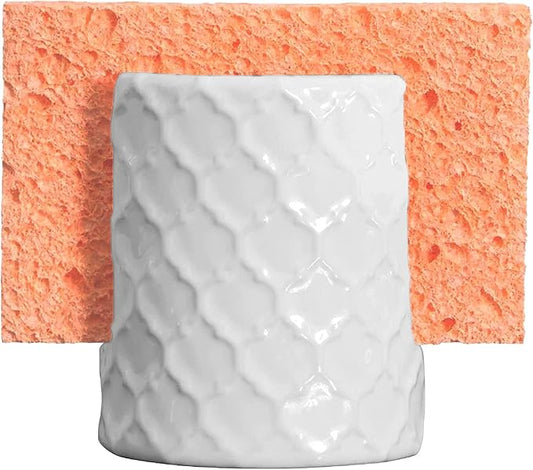 Home Acre Designs Sponge Holder for Kitchen Sink - Rustic Farmhouse Home Kitchen Decor - White Ceramic