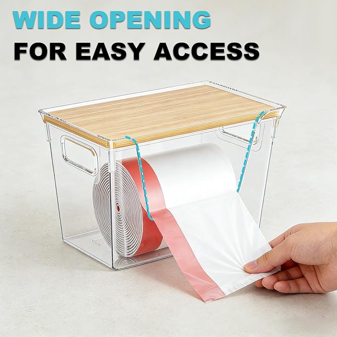2 Pack Trash Bag Holder Dispenser - Garbage Bag Dispenser Under Sink, Acrylic Trash Bags Container Organizer Roll Holder, Clear Stackable Kitchen Under Sink Storage Organizer