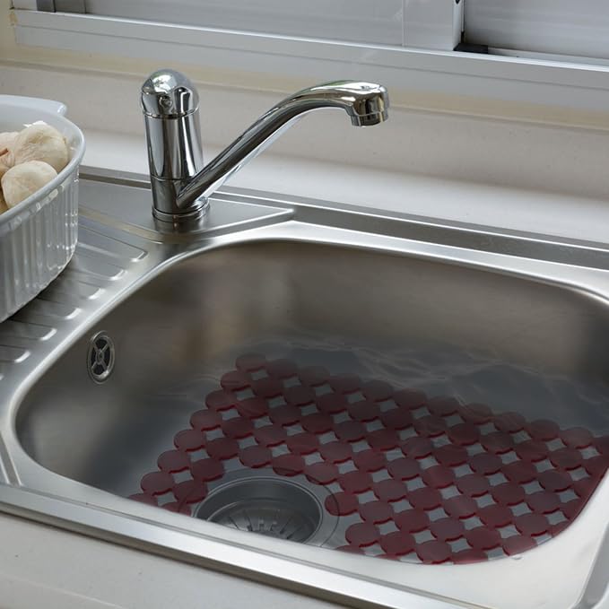 Qulable 2Pack Kitchen Sink Mat for Stainless Steel/Ceramic Sinks, PVC Eco-friendly Protectors for Bottom of Kitchen Sink, Adjustable, Fast Draining, Dots Design, 11.8x15.7 (Pink)