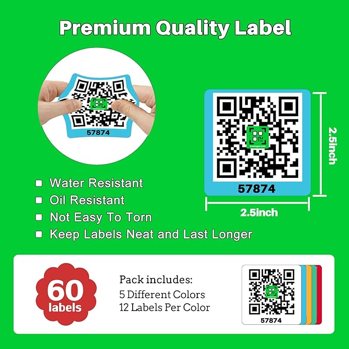 60 Pcs Smatagee Color Coded QR Code Labels for Storage Bins,Moving and Organization | Pack and Track Inventory on iOS,Android App| 60 Unique Stickers(2.6"x2.6") - Bright