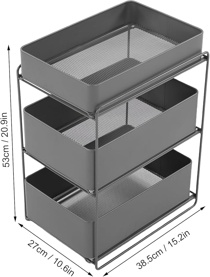 Under Kitchen Sink Organizer 3 Tier Under Sink Organizer with Sliding Storage Drawer Space Saving Steel Pull Out Shelf Large Capacity Under Bathroom Cabinet Organizer for