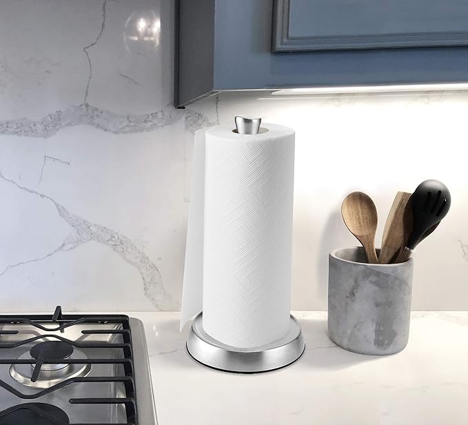Kamenstein Perfect Tear Low Profile Stainless Steel Countertop Paper Towel Holder, One Handed Pull, No Unraveling, Weighted Base to Prevent Tipping, 13 Inch