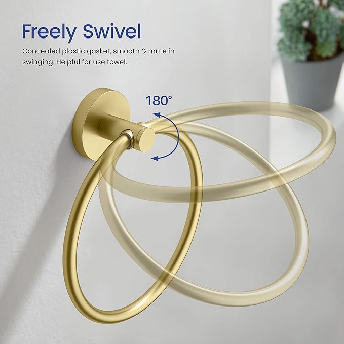 KIBI Toilet Paper Holder and Towel Ring Set | Brushed Gold Bathroom Hardware Set, Wall Mounted Hand Towel Holder and Towel Hanger | Solid Brass Construction, C-KBA14-2-2