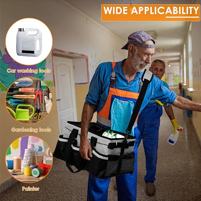 Wearable Cleaning Caddy Bag, Large Cleaning Supplies Organizer with Handle and Adjustable Strap, Kitchen Caddy Storage Bag with 5 Compartments for Housekeepers, Under Sink and Car Cleaning Organizer