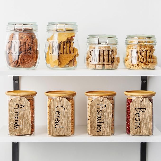 Talented Kitchen Wooden Hanging Tags - Kitchen & Home Organization - Canning Jar & Basket Tags - Wood Labels for Storage Bins - 4.33 x 2.5 in, Pack of 24, 40 Preprinted Labels, Natural Wood