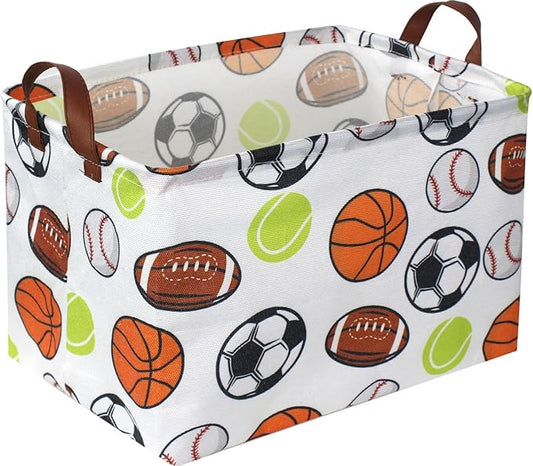 Rectangular Basketball Baskets,Football Basket Organizer.Baseball Basket with Handles.Basketball Bins,Clothers,Books,Kid's Gifts Storage. (Ball)