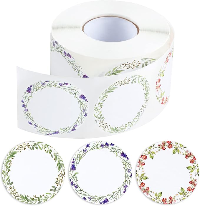 600 Pcs 2" Floral Gift Label Tags Stickers, Canning Labels for Jar Flower Stickers for Jars Lids Spice Labels Bottle Label with 3 Pattern Designs