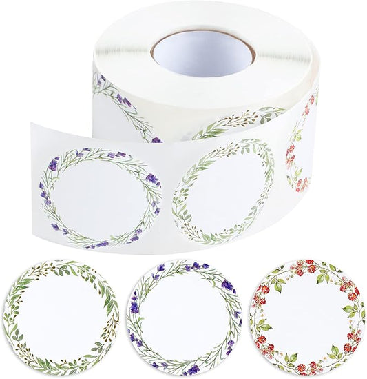 600 Pcs 2" Floral Gift Label Tags Stickers, Canning Labels for Jar Flower Stickers for Jars Lids Spice Labels Bottle Label with 3 Pattern Designs