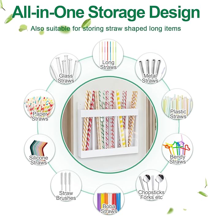 Straw Holder for Cabinet Door, Adhesive & Magnetic Straw Organizer with Clear Front, Slim Cabinet Straws Storage for Kitchen Pantry Cupboard Tumbler Accessories Inside Cabinetdoor Straws Dispenser