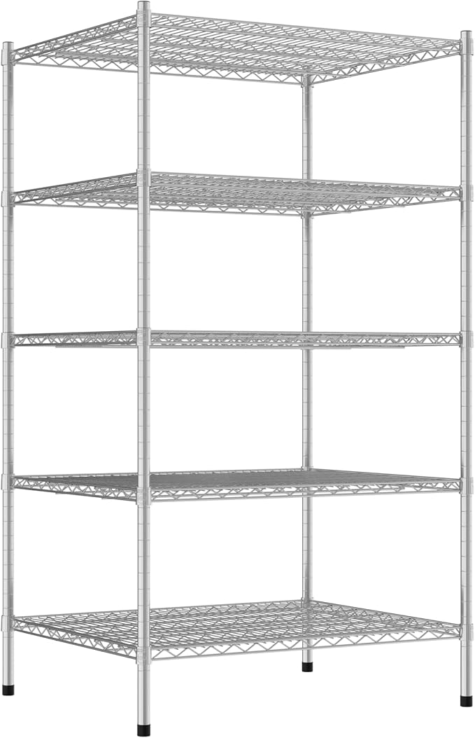 Commercial NSF Listed Chrome Stationary Wire Shelving Kit 30" x 36" x 64", with 5 Shelves Perfect for Warehouse, Walk-in Refrigerator, Freezer, Grocery Store, Restaurant, Dishroom