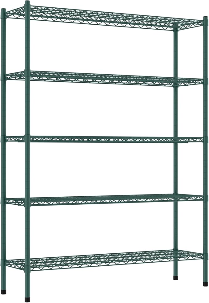 Commercial NSF Listed Green Epoxy Stationary Wire Shelving Kit 14" x 48" x 64", with 5 Shelves Perfect for Warehouse, Walk-in Refrigerator, Freezer, Grocery Store, Restaurant, Dishroom