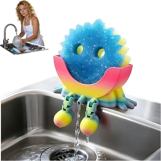 Peeing Scrub Sponge Holder, Sponge Holder for Kitchen Sink,Sink Caddy Smiley Face, 4-in-1 Sponge Holder for Holding Soap, Brush, ScrubberSponge,Stopper (Rainbow)