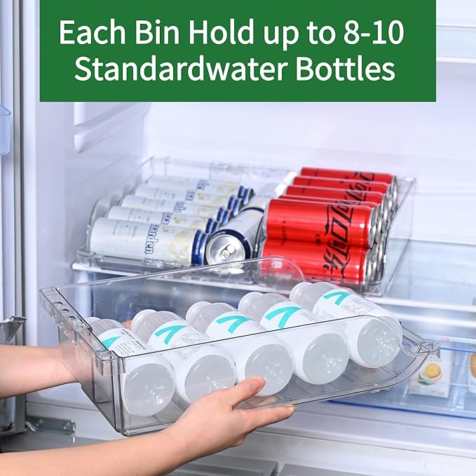 BIINONE Adjustable Soda Can Dispenser for Refrigerator –Expandable Width PET Drink Organizer, Stackable Space-Saving Fridge Organizer for Cans & Bottles – 2 Pack