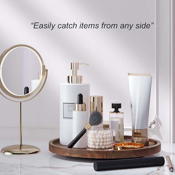 Lazy Susan Organizer for Kitchen, Acacia Wood Turntable for Cabinet, Pantry, Table, Countertop, Vanity, Spice Rack（Medium）