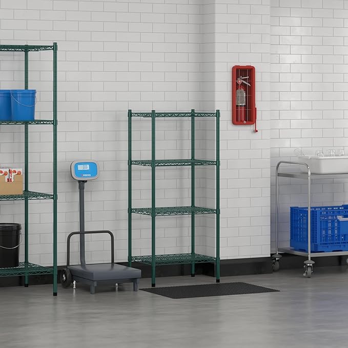 Commercial NSF Listed Green Epoxy Stationary Wire Shelving Kit 18" x 24" x 54", with 4 Shelves Perfect for Warehouse, Walk-in Refrigerator, Freezer, Grocery Store, Restaurant, Dishroom