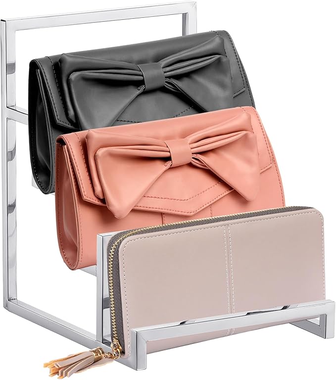 uxcell Clutch Purse Display Stand 4 Layer Wallet Display Rack Metal Clutch Holder Riser for Home Retail Store Supplies - Silver
