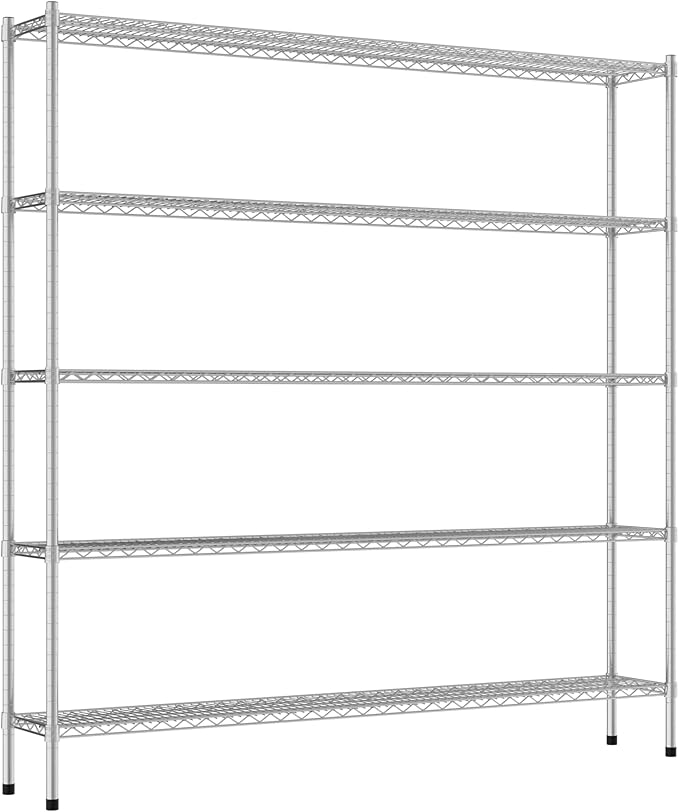 Commercial NSF Listed Chrome Stationary Wire Shelving Kit 12" x 72" x 74", with 5 Shelves Perfect for Warehouse, Walk-in Refrigerator, Freezer, Grocery Store, Restaurant, Dishroom