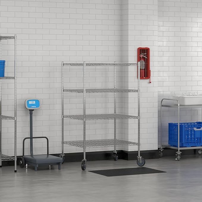 Commercial NSF Listed Chrome Mobile Wire Shelving Kit 30" x 36" x 60", with 4 Shelves Perfect for Warehouse, Walk-in Refrigerator, Freezer, Grocery Store, Restaurant, Dishroom