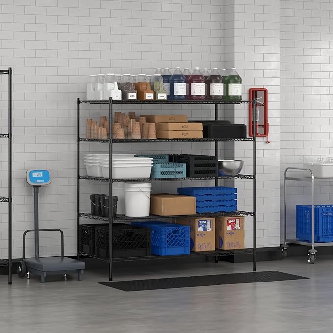 Commercial NSF Listed Black Epoxy Stationary Wire Shelving Kit 30" x 60" x 64", with 5 Shelves Perfect for Warehouse, Walk-in Refrigerator, Freezer, Grocery Store, Restaurant, Dishroom
