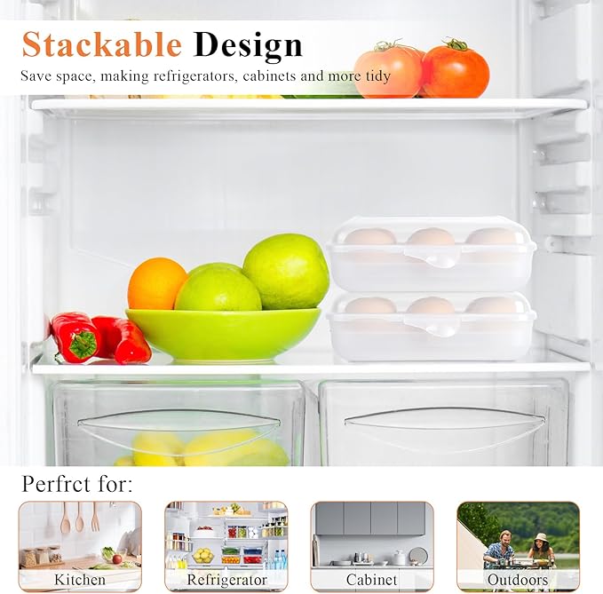 Elesunory 2 Pack Egg Container, Shockproof Camping Egg Holder, Clear Egg Container For Refrigerator, Leakproof Egg Holder for Camping Picnic Travel Outdoor, Portable Egg Carriage for Tray(6 Gird)
