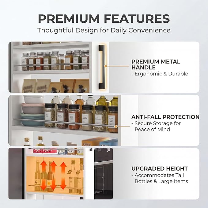 7 Tier Slim Rolling Storage Cart With Wheels,narrow Spice Rack Organizer Cabinet Next To Fridge,space-saving Wood Storage Organizer For Kitchen,pantry,laundry(D 17.72 x H 72.4 x W 7.87 IN, Black)