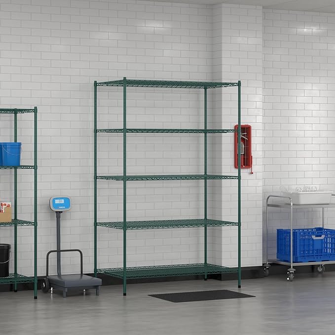 Commercial NSF Listed Green Epoxy Stationary Wire Shelving Kit 30" x 54" x 86", with 5 Shelves Perfect for Warehouse, Walk-in Refrigerator, Freezer, Grocery Store, Restaurant, Dishroom