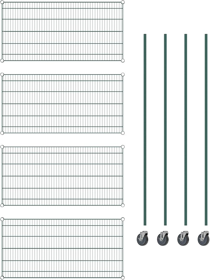 Commercial NSF Listed Green Epoxy Mobile Wire Shelving Kit 24" x 48" x 80", with 4 Shelves Perfect for Warehouse, Walk-in Refrigerator, Freezer, Grocery Store, Restaurant, Dishroom