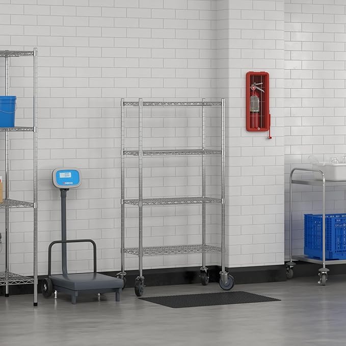 Commercial NSF Listed Chrome Mobile Wire Shelving Kit 14" x 30" x 60", with 4 Shelves Perfect for Warehouse, Walk-in Refrigerator, Freezer, Grocery Store, Restaurant, Dishroom