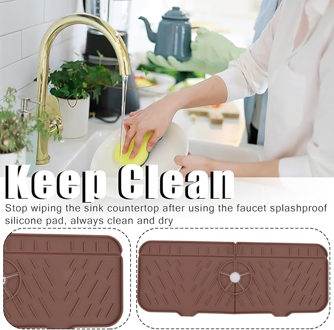 Kitchen Bathroom Silicon Sink Splash Drying Gray Faucet Absorbent Mat Washable Reusable Used Sink Accessories in Bars,Kitchens, Bathrooms and Farmhouses. (2PCS Brown)
