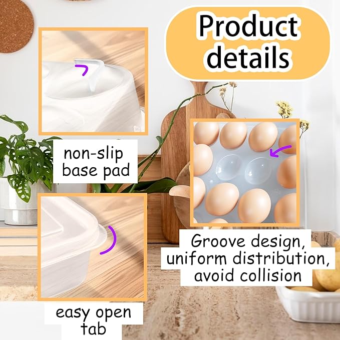 3 Pack Portable Deviled Egg Tray Carrier with Lid,Portable Egg Storage Container with Lid for 72 Eggs,Egg Holder for Refrigerator Egg Organizer,Easter Thanksgiving Party Home Kitchen Supplies