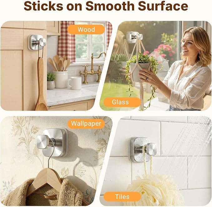 Zrpot 3 PCS Bathroom Hooks for Towels, Suction Cup Hooks for Shower, Door Hooks for Hanging Robe Loofah Removable Wall Hooks for Kitchen Glass Window Silver