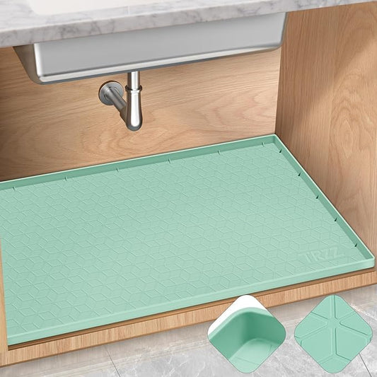 TRZZ Silicone Waterproof Under Sink Mat 22" x 19", Drip Tray and Cabinet Liner for Kitchen and Bathroom, Prevents Water Damage and Organizes Cabinets (Mint Green)
