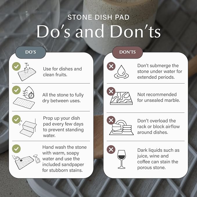 Dorai Home Collapsible Dish Drying Rack and Stone Dish Pad – Large Foldable Drying Rack with Instant - Dry Stone Mat – Space-Saving Drainer for Kitchen Counter - 24.6" x 16.5", Sand