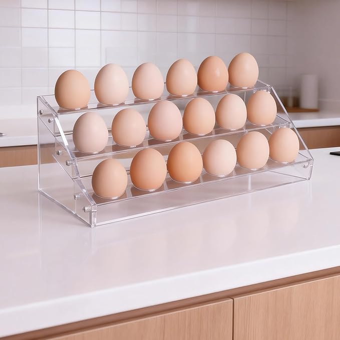 Loscarol Acrylic Egg Holder Countertop, Egg Storage for Countertop, 18 Count Egg Holder for Fridge, Egg Organizer for Refrigerator, Fresh EggsTray, Egg Organizer for Shopping Mall Display, Chicken Egg Holders