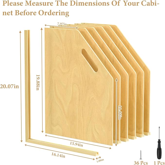 6 Pack Wood Tray Dividers for Cabinet, Cookie Sheet Organizer for Cabinets, No-Cut Kitchen Cabinet Dividers, Cookie Trays for Kitchen, Utility Rooms, Pantry Storage
