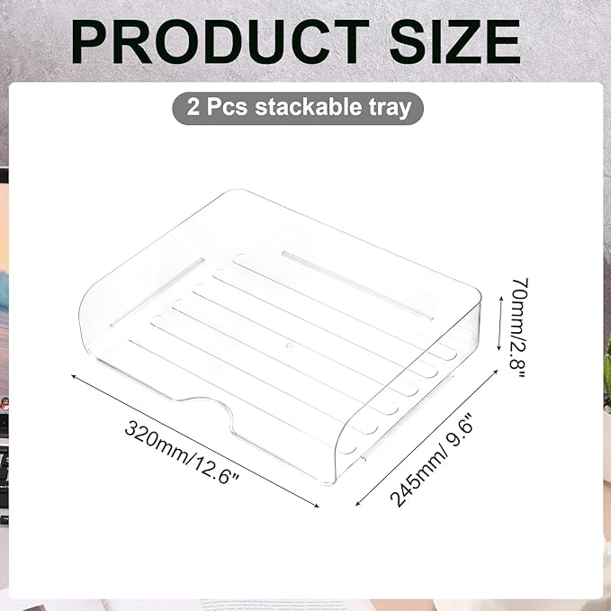 PATIKIL 13"x9.8"x2.9" Stackable Letter Tray, 2-Tier Paper Organizer Rectangular Plastic Desk Organizer Accessories File Holder for Office Desk Drawers Paper Storage, Clear