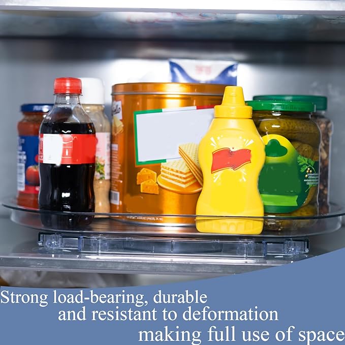 Rectangular Lazy Susan 16.5"x11" for Refrigerator Shelf - 180° Spinning Turntable Organizer with Suction Cups, Fits Fridge, Cabinet, Pantry & Countertop
