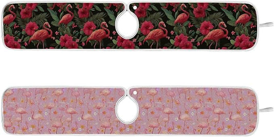 2 PCS Kitchen Sink Splash Guard 30 Inch Faucet Mat for Kitchen Sink Bathroom Sink Faucet Absorbing Drip Drain Mat Pad Microfiber Soft Washable Black and Pink Flamingo Petals