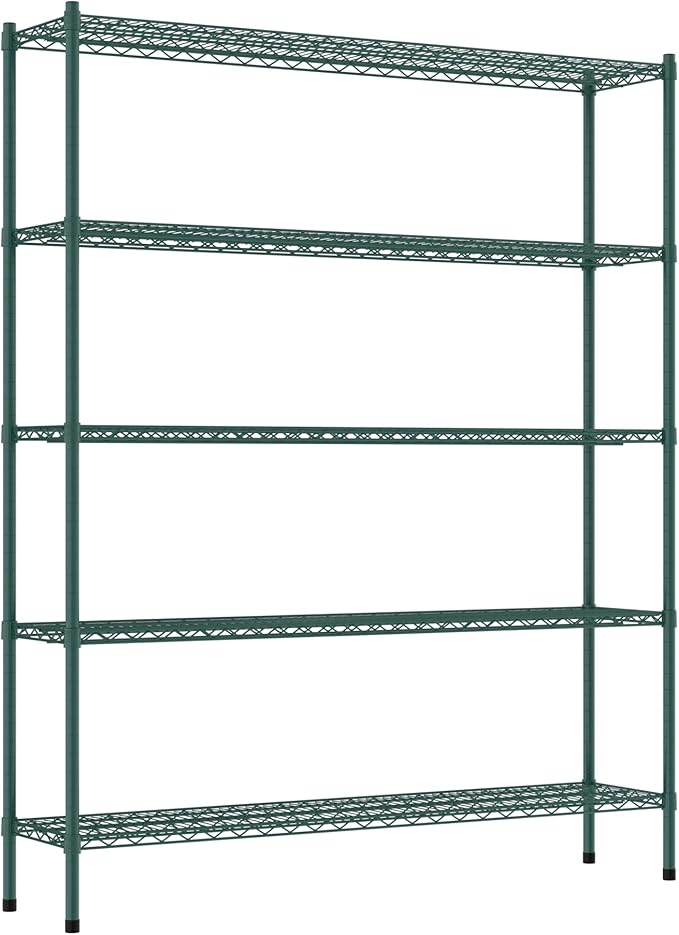 Commercial NSF Listed Green Epoxy Stationary Wire Shelving Kit 14" x 60" x 74", with 5 Shelves Perfect for Warehouse, Walk-in Refrigerator, Freezer, Grocery Store, Restaurant, Dishroom