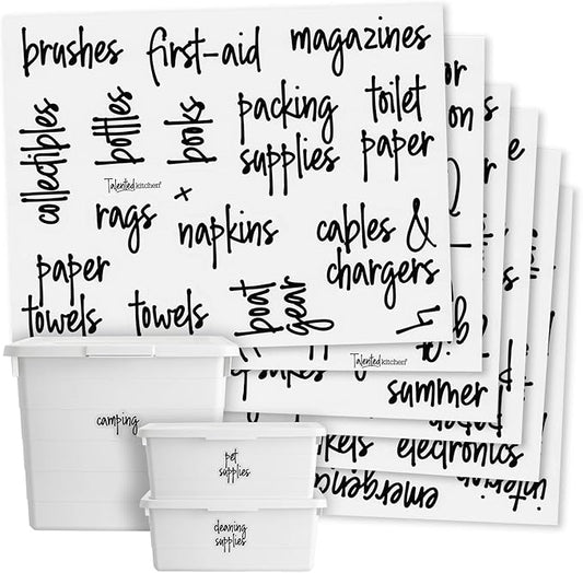 Talented Kitchen Removable Storage Bin Labels - Preprinted Water-Resistant Script Labels - Easy Peel-Off Decals for Home Organization - Garage Organization Stickers - Pack of 136, 1.25" Rectangles
