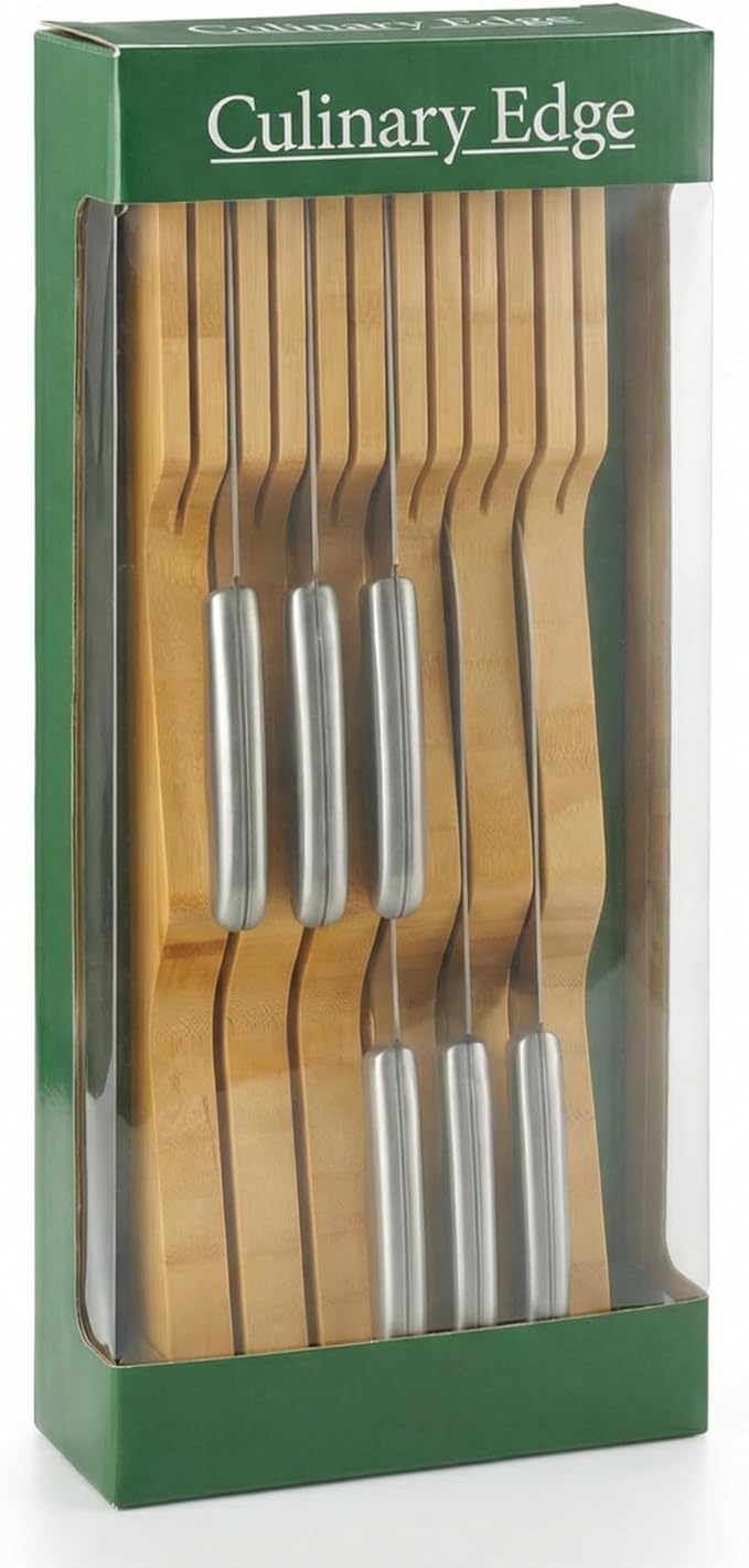 Culinary Edge Bamboo In-Drawer Knife Block Organizer | Space-Saving Knife Drawer Insert for Safe Blade Storage | Eco-Friendly Bamboo Knife Organizer for Kitchen Drawers