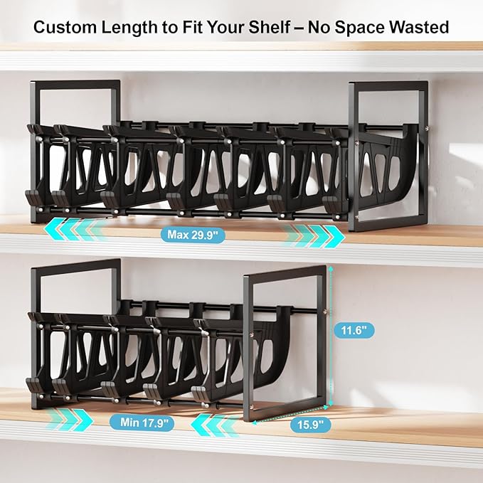 iSPECLE Can Organizer for Pantry with Adjustable Dividers, Fit Various Food Cans Sizes, Hold 60 Cans Auto Rolling Easy Access, Extendable Can Storage Organizer Better Fit Pantry Shelf Space, Black